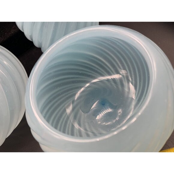 1950\'s Archimede Seguso Spiral Ribbed 4 Piece Dresser Set, Murano, Lt Blue Swirl
